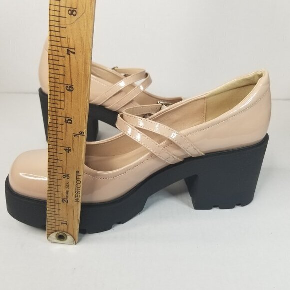 Women’s Preppy Nude Mary Jane Chunky Block Platform Heel Patent Academia Y2K 10M - Picture 10 of 15